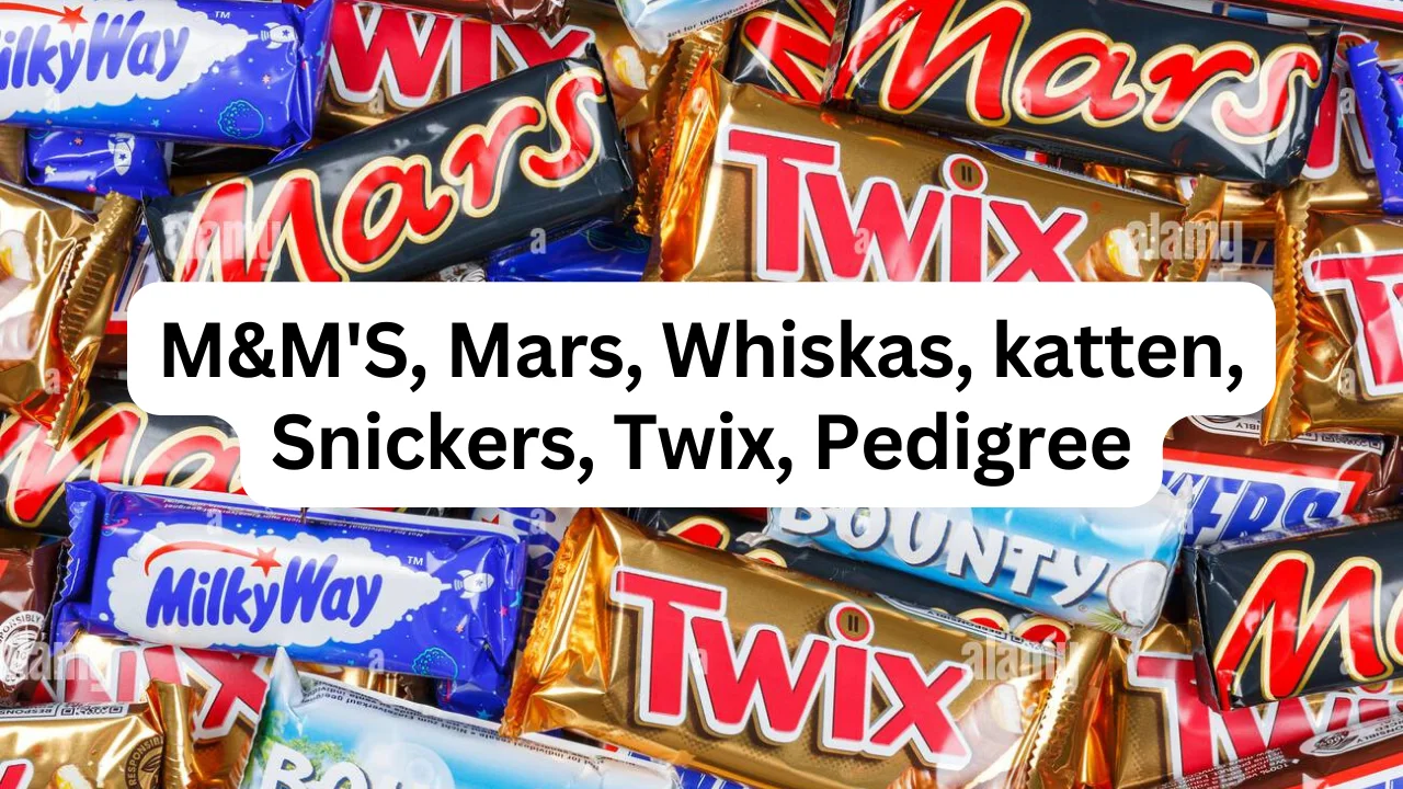 M&M'S, Mars, Whiskas, katten, Snickers, Twix, Pedigree